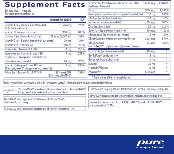 Pure Encapsulations PureGenomics Multivitamin - Supplement to Support Nutrient Requirements of Common Genetic Variations - with Vitamin A,B,C,D,E, K & Minerals - 60 Capsules - Image 3