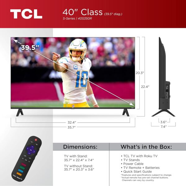 TCL 40-Inch Class S3 1080p LED Smart TV with Roku TV (40S350R, 2023 Model), Compatible with Alexa, Google Assistant, and Apple HomeKit Compatibility, Streaming FHD Television,Black - Image 3