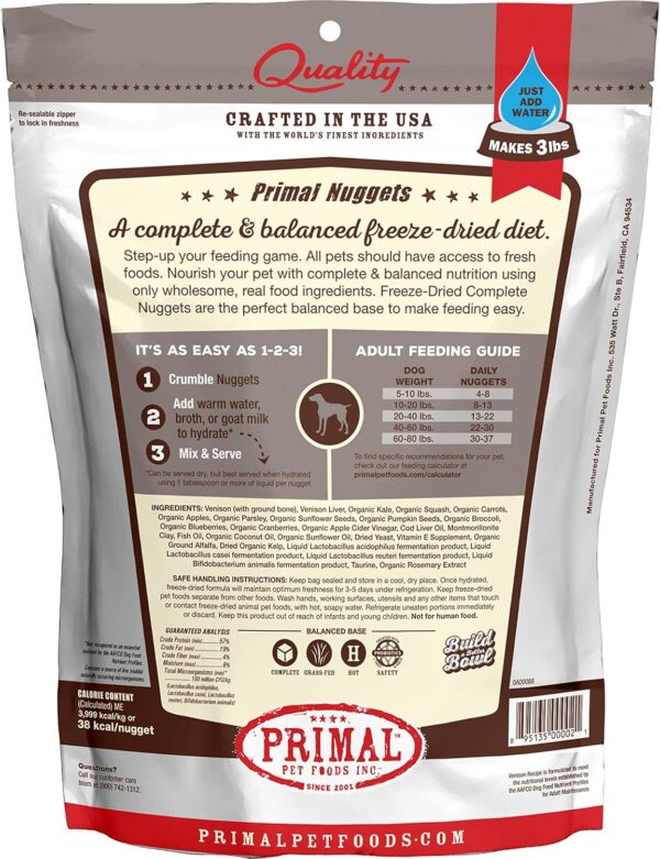 Primal Freeze Dried Dog Food Nuggets, Venison; Complete & Balanced Meal; Also Use as Topper or Treat; Premium, Healthy, Grain Free, High Protein Raw Dog Food, 14 oz - Image 10