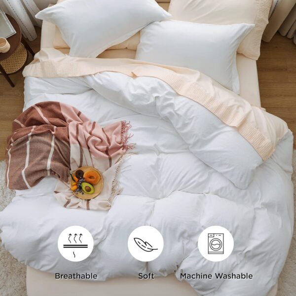 Bedsure White Duvet Cover Queen Size - Soft Prewashed Queen Duvet Cover Set, 3 Pieces, 1 Duvet Cover 90x90 Inches with Zipper Closure and 2 Pillow Shams, Comforter Not Included - Image 9