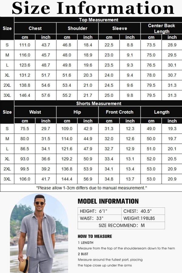 COOFANDY Men's Summer Beach Outfits 2 Piece Short Sleeve Shirts and Shorts Vacation Texture Linen Sets for Men - Image 7