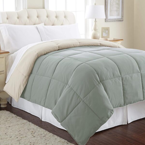 Modern Threads Down Alternative Microfiber Quilted Reversible Comforter & Duvet Insert - Soft, Comfortable Alternative To Goose Down - Bedding For All Seasons Seafoam/Almond Twin - Image 2