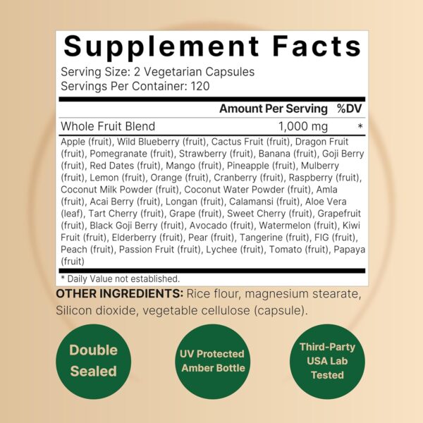 NatureBell Everyday Fruits and Vegetables Supplements, 480 Total Vegetarian Capsules | 40 Whole Fruit and 40 Whole Veggie Set – Fresh Superfood Formula with Vitamins and Minerals – Vegan, Non-GMO - Image 6