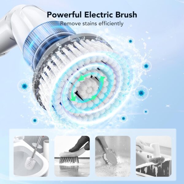 Voweek Electric Spin Scrubber, Cordless Cleaning Brush with Adjustable Extension Arm 4 Replaceable Cleaning Heads, Power Shower Scrubber for Bathroom, Tub, Tile, Floor - Image 4