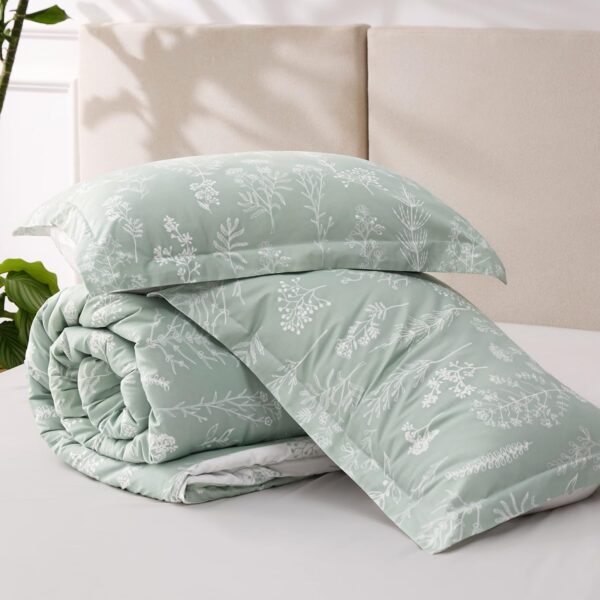 Bedsure Queen Comforter Set - Sage Green Comforter, Cute Floral Bedding Comforter Sets, 3 Pieces, 1 Soft Reversible Botanical Flowers Comforter and 2 Pillow Shams - Image 10