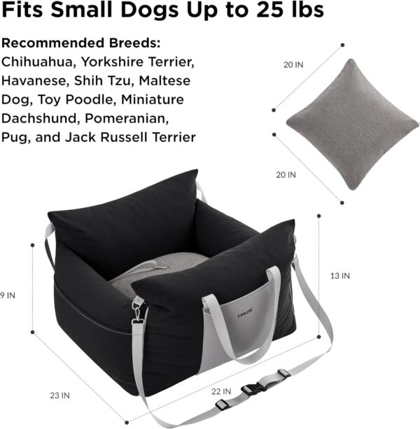 Lesure Small Dog Car Seat for Small Dogs - Waterproof Dog Booster Seat for Car with Storage Pockets, Clip-On Safety Leash and Thickened Memory Foam Filling, Pet Travel Carrier Bed Up to 25lbs, Black - Image 7