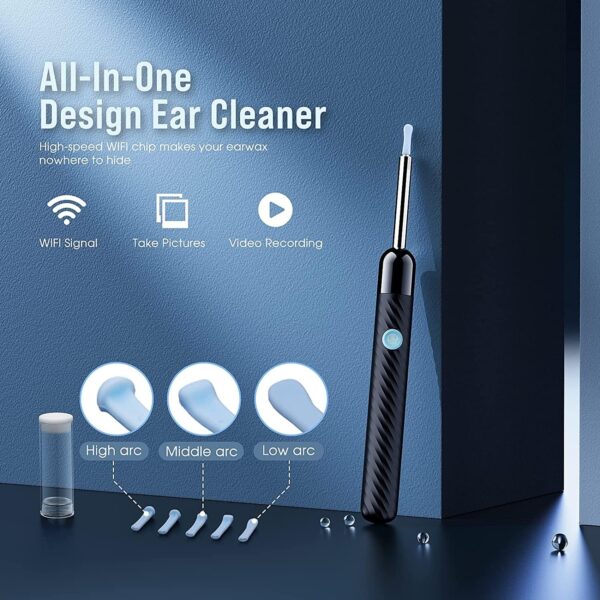 Ear Wax Removal - Earwax Remover Tool with 8 Pcs Ear Set - Ear Cleaner with Camera - Earwax Removal Kit with Light - Ear Camera with 6 Ear Spoon - Ear Cleaner for iOS & Android (Black) - Image 4