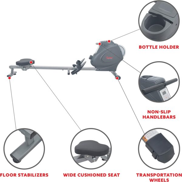 Sunny Health & Fitness Dynamic Rowing Machine w/Optional Exclusive SunnyFit® App Enhanced Bluetooth Connectivity - Image 5