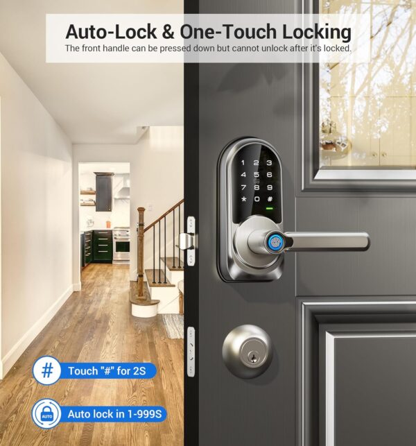 Veise Smart Lock, Keyless Entry Door Lock with Handle, APP Control Fingerprint Door Lock, 7-in-1 Smart Locks for Front Door, Electronic Digital Lock with Keypad, Front Door Lock Set, Satin Nickel - Image 5