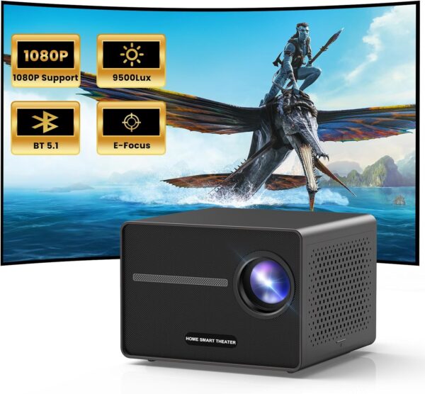 HAPPRUN Projector, [Electric Focus] Mini Projector, 1080P Support Portable Bluetooth Projector With Speaker, 200" Support Outdoor Movie Projector Compatible With Smartphone/HDMI/USB/AV/Fire Stick/PS5 - Image 2