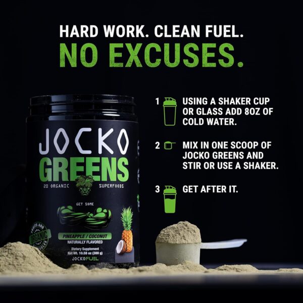 Jocko Fuel Greens Powder (Coconut/Pineapple Flavor) - Organic Greens & Superfood Powder for Healthy Green Juice - Keto Friendly with Spirulina, Chlorella, Digestive Enzymes, & Probiotics - 30 Servings - Image 6