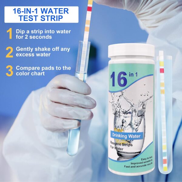 17 in 1 Premium Water Testing Kits for Drinking Water 100 Strips + 2 Bacteria Tests Home Water Quality Test Well and Tap Water Easy Testing for Lead, Bacteria, Hardness, Fluoride, pH, Iron, Copper - Image 4