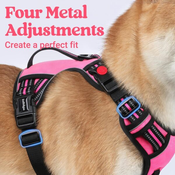 rabbitgoo Dog Harness Medium Sized, No Pull Pet Harness with Soft Padded Handle, Adjustable Reflective Vest with 3 Buckles, Easy Walking Harness with 2 Leash Clips, Pink, M - Image 7