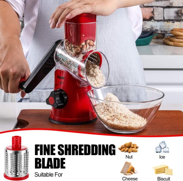 Geedel Rotary Cheese Grater, Kitchen Mandoline Vegetable Slicer with 3 Interchangeable Blades, Easy to Clean Grater for Fruit, Vegetables, Nuts - Image 6