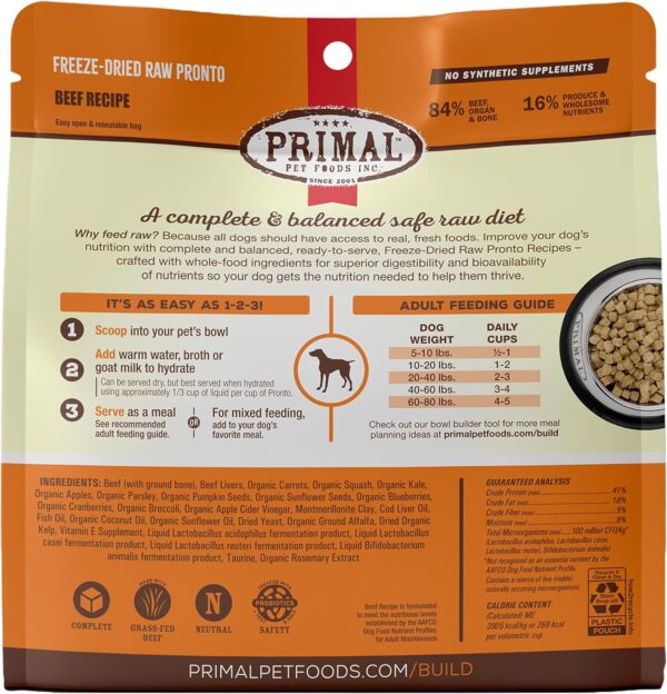 Primal Medium Breed Dog Food Pronto Freeze Dried Dog Food, Complete & Balanced Ready to Serve Healthy Grain Free Raw Dog Food (Beef, 16 oz) - Image 10