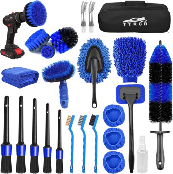 26Pcs Car Detailing Brush Set, Car Detailing Kit, Car Detailing Brushes, Car Cleaning Kit, Car Windshield Cleaning Tool, Professional Car Care kit - Car Wash Brush kit for Interior Exterior Wheels - Image 2