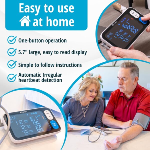 IPROVEN New 2023 Smart Upper Arm Blood Pressure Monitor - Home Use, 500 Memory Sets - Large Adjustable Cuff - Largest Widescreen Backlit Display - Bluetooth App for iOS & Android - Image 3