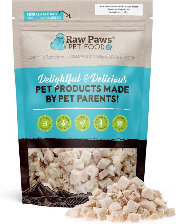 Raw Paws Freeze Dried Chicken Breast Treats, 4-oz, Made in USA - Natural Chicken Dog & Cat Treats - Image 2