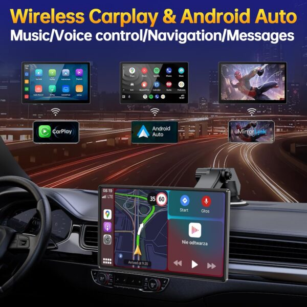 9" Wireless Apple CarPlay Android Auto Screen - 4K Dash Cam, GPS Navigation, HD Touchscreen, AirPlay, 1080P Backup Camera, Car Stereo - by Jataza - Image 3