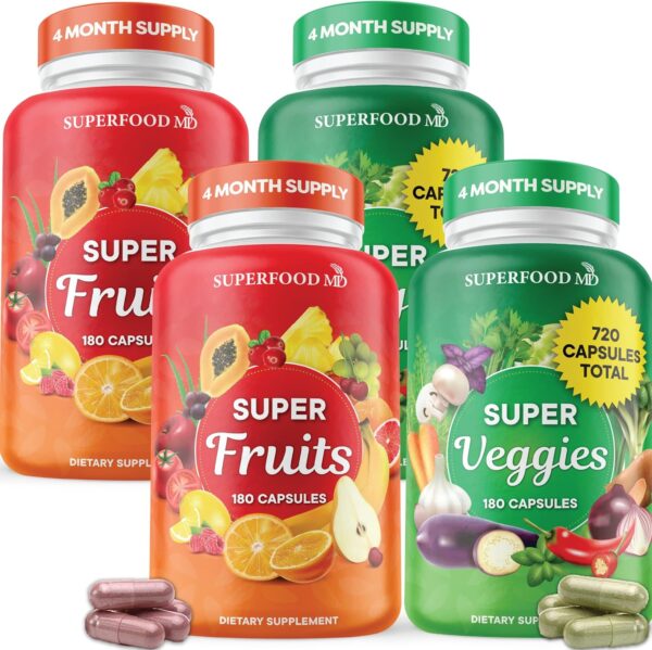 Superfood Fruit and Veggie Supplement - Fruit and Veggie Capsules 100% Whole Super Fruit and Super Vegetable Supplements & Vitamins, with Olive Leaf (720 Count (Pack of 4)) - Image 2