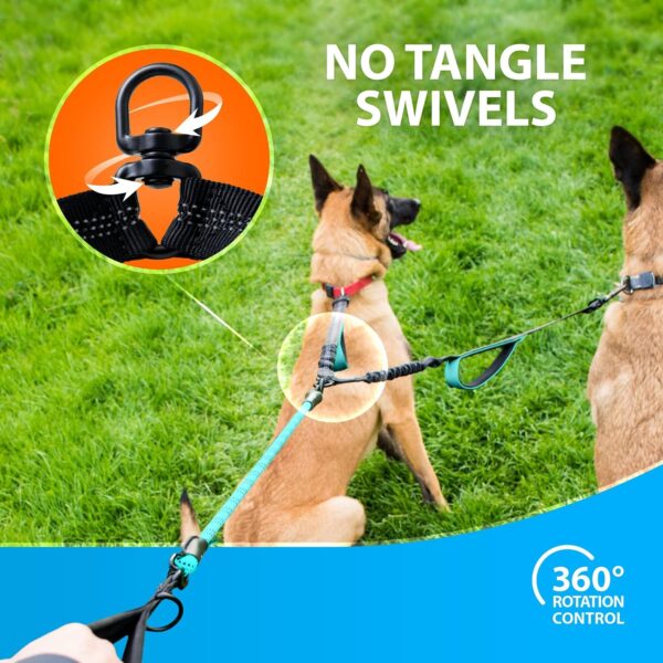 SparklyPets Double Dog Leash for 2 Dogs – Rope Bungee Dual Leash for Medium and Large Dogs with Padded Handles & Tangle Free - Image 3