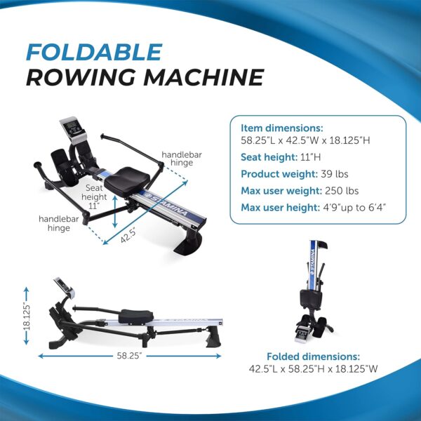 Stamina BodyTrac Glider Hydraulic Rowing Machine with Smart Workout App - Rower Workout Machine with Cylinder Resistance - Up to 250 lbs Weight Capacity - Image 7