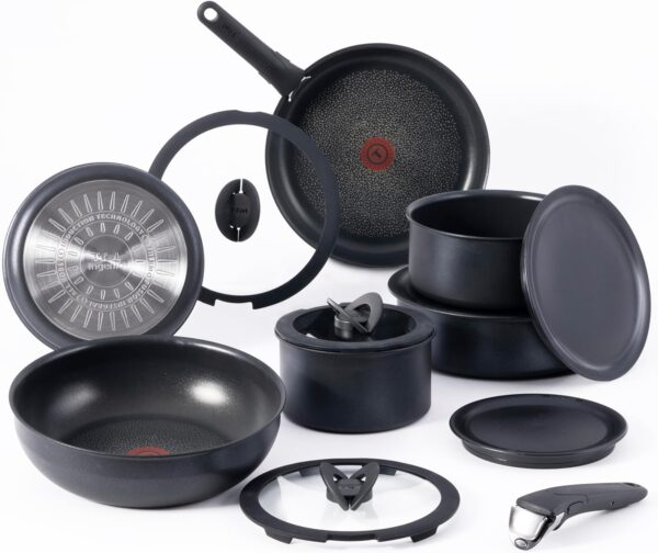 T-fal Ingenio Nonstick Cookware Set 14 Piece, Induction, Oven Broiler Safe 500F, Detachable/ Removable Handle, Kitchen, Pots and Pans, RV, Camping, Fry Pans, Saucepans, Dishwasher Safe, Onyx Black - Image 2