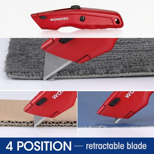 WORKPRO Premium Utility Knife, Retractable All Metal Heavy Duty Box Cutter, Quick Change Blade Razor Knife, with 10 Extra Blades - Image 6