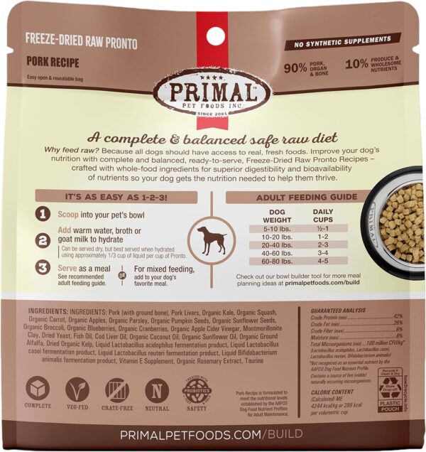 Primal Small Breed Dog Food Pronto Freeze Dried Dog Food, Complete & Balanced Ready to Serve Healthy Grain Free Raw Dog Food (Pork, 7 oz) - Image 10