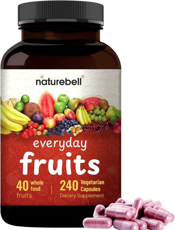 NatureBell Everyday Fruits and Vegetables Supplements, 480 Total Vegetarian Capsules | 40 Whole Fruit and 40 Whole Veggie Set – Fresh Superfood Formula with Vitamins and Minerals – Vegan, Non-GMO - Image 3