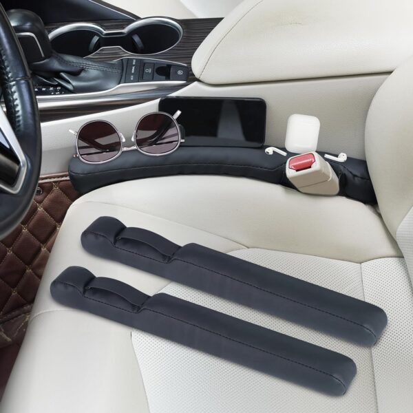 Kaskawise Car Seat Gap Filler Set of 2, Leather Car Seat Blocker Fill Gap Between Seat and Console Stop Things from Dropping,Car Accessories Universal Fit for Car,SUV,Truck (Black) - Image 2