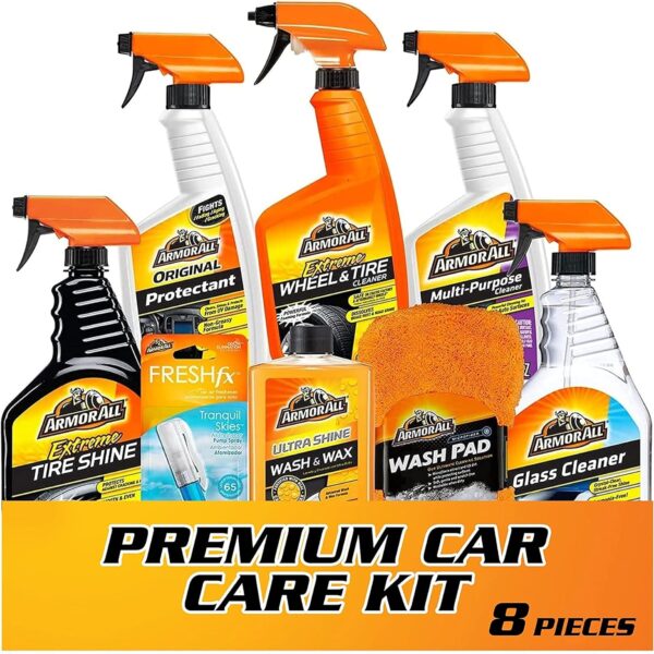 Armor All Premier Car Care Kit, Includes Car Wax & Wash Kit, Glass Cleaner, Car Air Freshener, Tire & Wheel Cleaner (8 Piece Kit) - Image 2