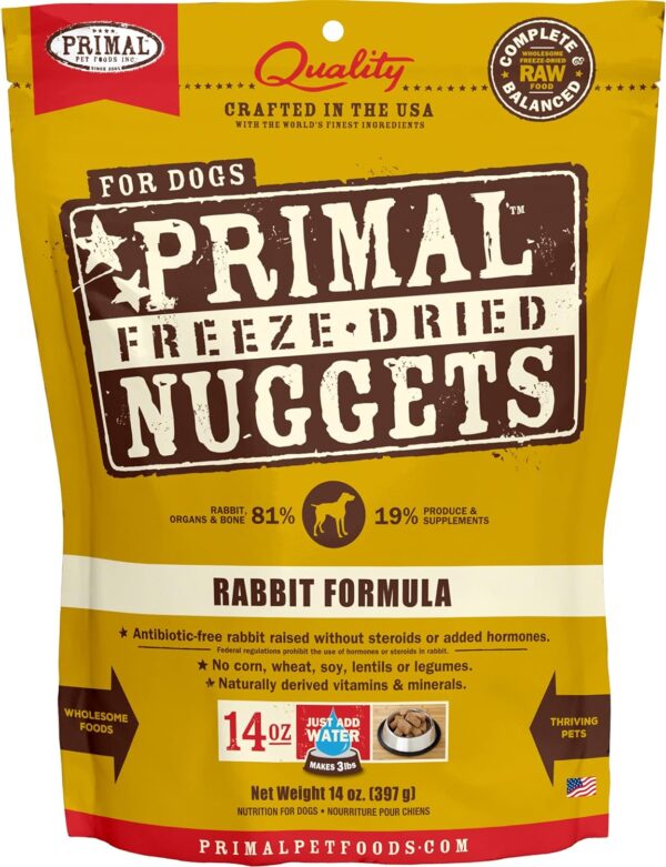 Primal Freeze Dried Dog Food Nuggets, Rabbit; Complete & Balanced Meal; Also Use as Topper or Treat; Premium, Healthy, Grain Free, High Protein Raw Dog Food, 14 oz - Image 2