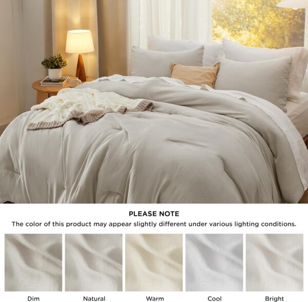 Bedsure Queen Size Comforter Sets, Beige Soft Prewashed Bed Comforter for All Seasons, 3 Pieces Warm Bedding Sets, 1 Lightweight Comforter (90"x90") and 2 Pillowcases (20"x26") - Image 8