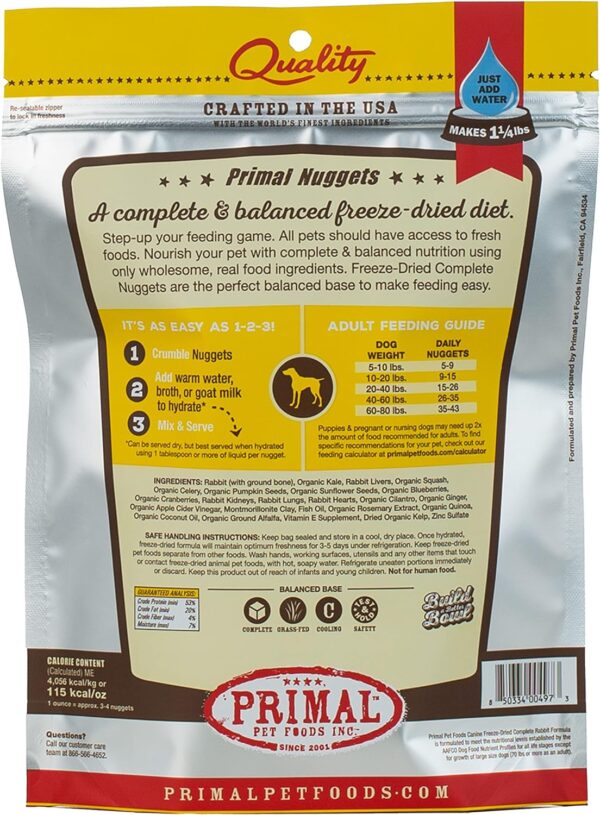 Primal Freeze Dried Dog Food Nuggets, Rabbit; Complete & Balanced Meal; Also Use as Topper or Treat; Premium, Healthy, Grain Free, High Protein Raw Dog Food, 5.5 oz - Image 10