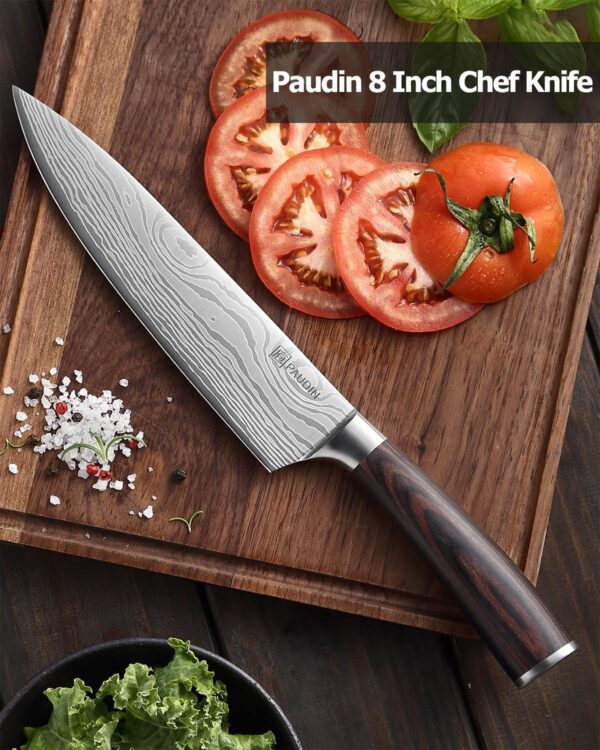 PAUDIN Chef Knife with Sheath- Pro Kitchen Knife 8 Inch Chef's Knives with High Carbon Stainless Steel, Sharp Knife with Ergonomic Handle for Home Kitchen Restaurant - Image 8