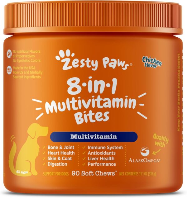 Zesty Paws Multivitamin Treats for Dogs - Glucosamine Chondroitin for Joint Support + Digestive Enzymes & Probiotics - Grain Free Dog Vitamin for Skin & Coat + Immune Health - Chicken Flavor - 90ct - Image 2