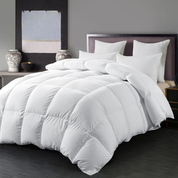 ELNIDO QUEEN® Goose Feather Down Comforter Queen Size - White Down Duvet Insert - Luxurious Fluffy Hotel Style Bedding Comforter - 100% Cotton Cover All Season - Queen Size (90x90 Inch) - Image 9