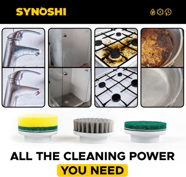 SYNOSHI Electric Spin Scrubber, Power Cleaning Brush with 3 Heads, Cordless Waterproof Shower Scrubber with Dual Speed, Perfect for Cleaning Bathroom, Tile, Cars, Floor. Electric Scrub Brush for tub - Image 6