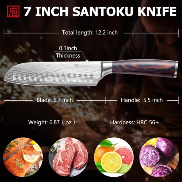 PAUDIN Santoku Knife – 7 Inch Chopping Knife, Ultra Sharp Kitchen Knife - Forged High Carbon German Stainless Steel, Chef Knife with Ergonomic Handle Design, Gifts for Women and Men - Image 3