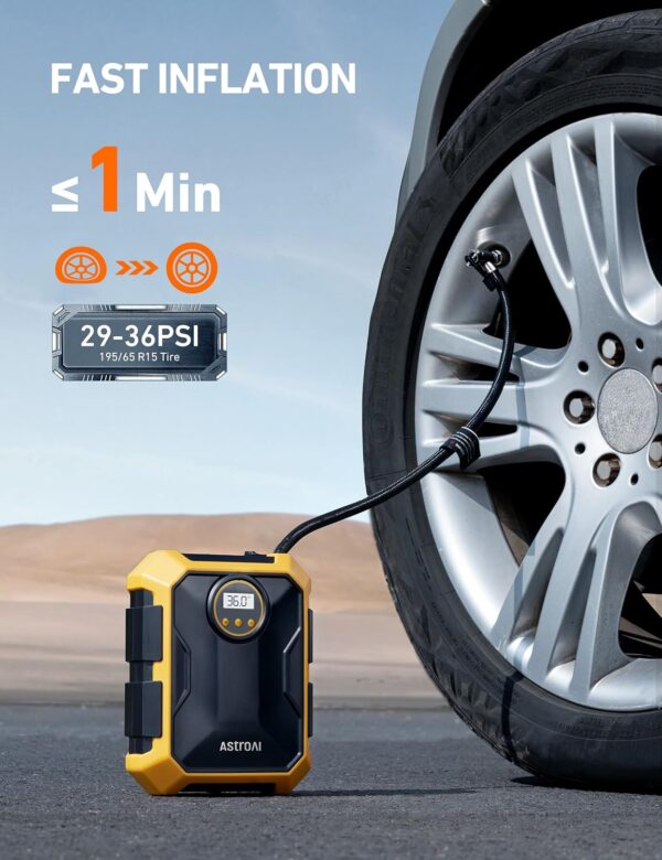 AstroAI Tire Inflator Air Compressor 12V DC Portable Air Compressor Car Accessories Auto Tire Pump 100PSI with LED Light Digital Air Pump for Car Tires Bicycles Other Inflatables CZK-3674 Yellow - Image 4