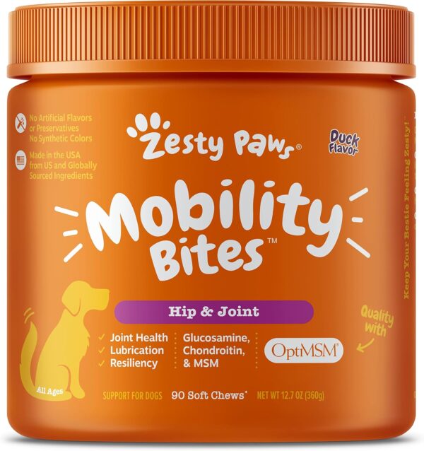 Zesty Paws Mobility Bites Dog Joint Supplement - Hip and Joint Chews - Pet Products with Glucosamine, Chondroitin, & MSM + Vitamins C and E for Dog Joint Relief - Duck - 90 Count - Image 2