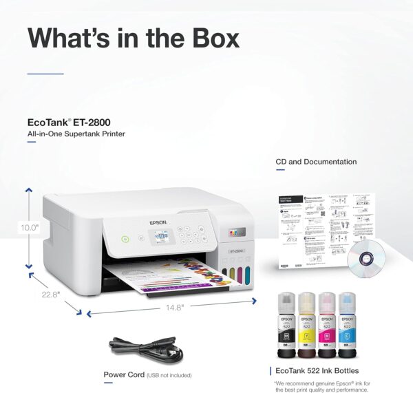 Epson EcoTank ET-2800 Wireless Color All-in-One Cartridge-Free Supertank Printer with Scan and Copy â€“ The Ideal Basic Home Printer - White, Medium - Image 7