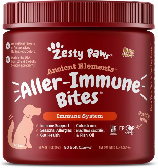 Zesty Paws Dog Allergy Relief - Anti Itch Supplement - Omega 3 Probiotics for Dogs - Salmon Oil Digestive Health - Soft Chews for Skin & Seasonal Allergies - with Epicor Pets - Bison - 90ct - Image 2