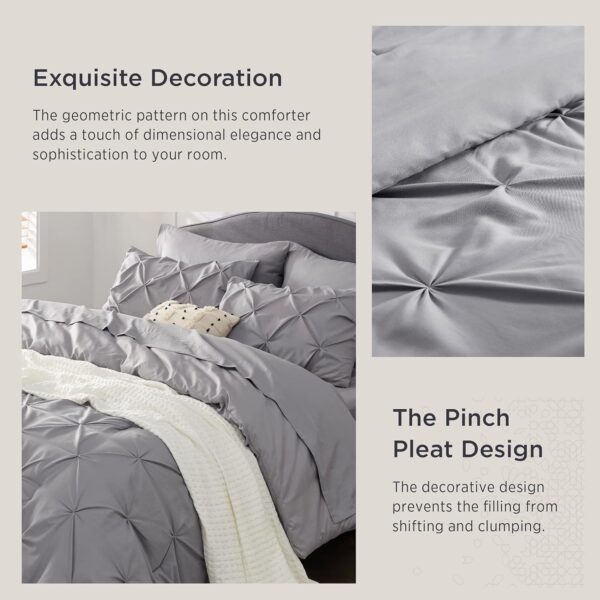 Bedsure Queen Comforter Set - 7 Pieces Comforters Queen Size Grey, Pintuck Bedding Sets Queen for All Season, Bed in a Bag with Flat Sheet and Fitted Sheet, Pillowcases & Shams - Image 5