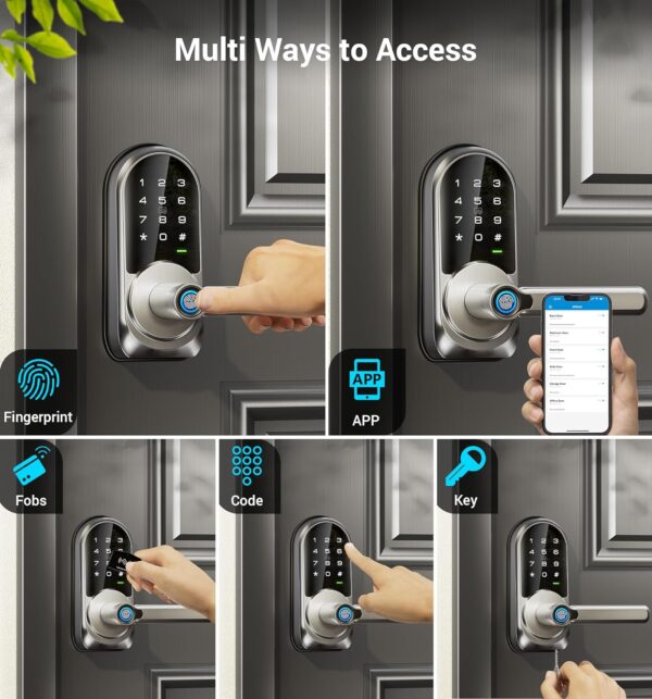 Veise Smart Lock, Keyless Entry Door Lock with Handle, APP Control Fingerprint Door Lock, 7-in-1 Smart Locks for Front Door, Electronic Digital Lock with Keypad, Front Door Lock Set, Satin Nickel - Image 4