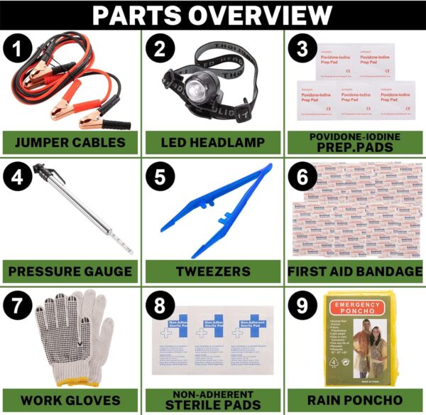 Roadside Assistance Emergency Kit Multipurpose Bag, Premium with Battery Jumper Cable Automotive Kit for Car,Vehicle, Truck or SUV for Men or Women, Black - Image 3