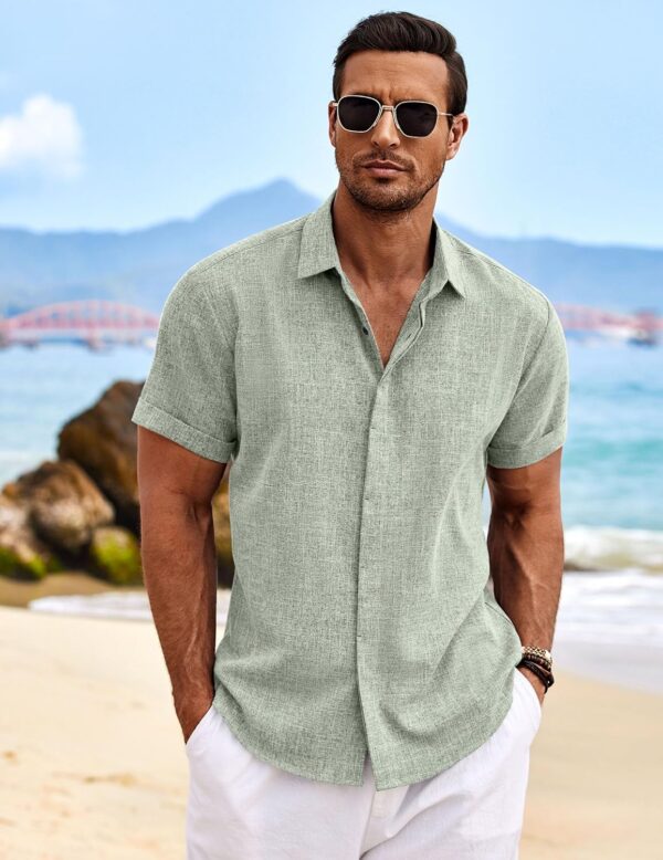 COOFANDY Men's Linen Shirts Short Sleeve Casual Shirts Button Down Shirt for Men Beach Summer Wedding Shirt - Image 3