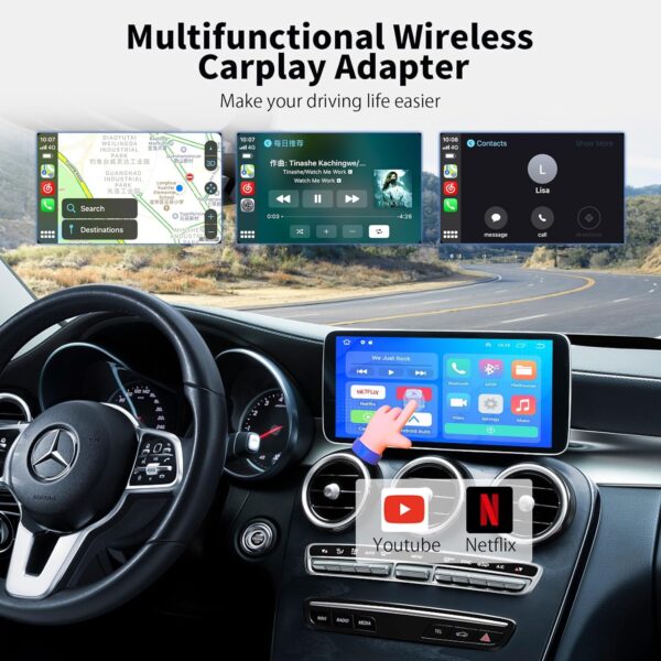 2 in 1 Wireless CarPlay&Android Auto Adapter Built in Netflix/YouTube/Disney/Google Play, 2024 Upgrade Plug&Play Wireless Carplay Adapter for OEM Wired CarPlay Cars, Magic Box 2.0, TF Card, MirrorLink - Image 5