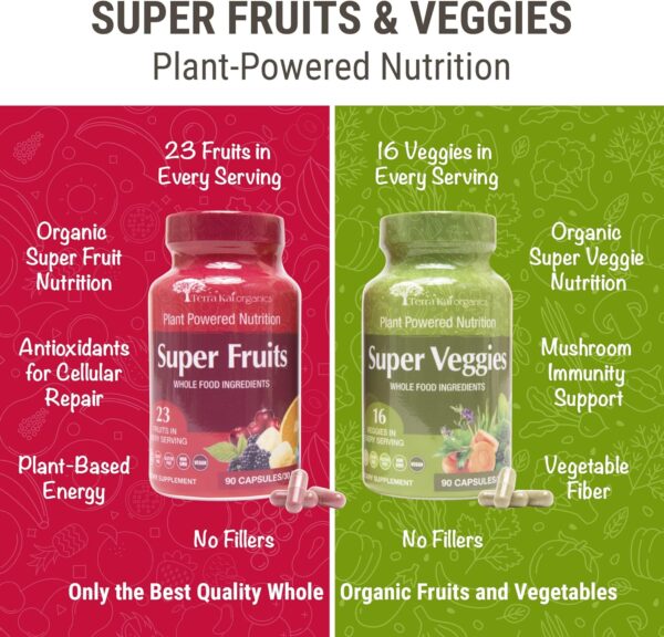 Organic Super Fruit & Veggies Supplement - Gluten/Gelatin Free, Non GMO, Soy Free & Vegan | Reds & Greens Superfood Capsules | 23 Fruits & 16 Vegetables (180 Count) - Image 5